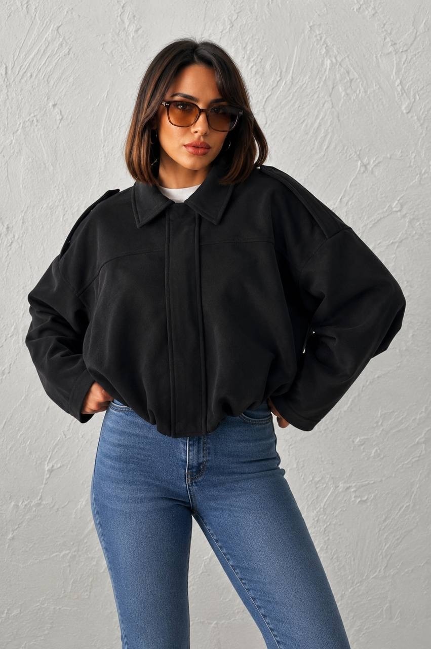 Trendparis Kadın Oversize Süet Bomber Ceket - Düşük Omuzlu Bej