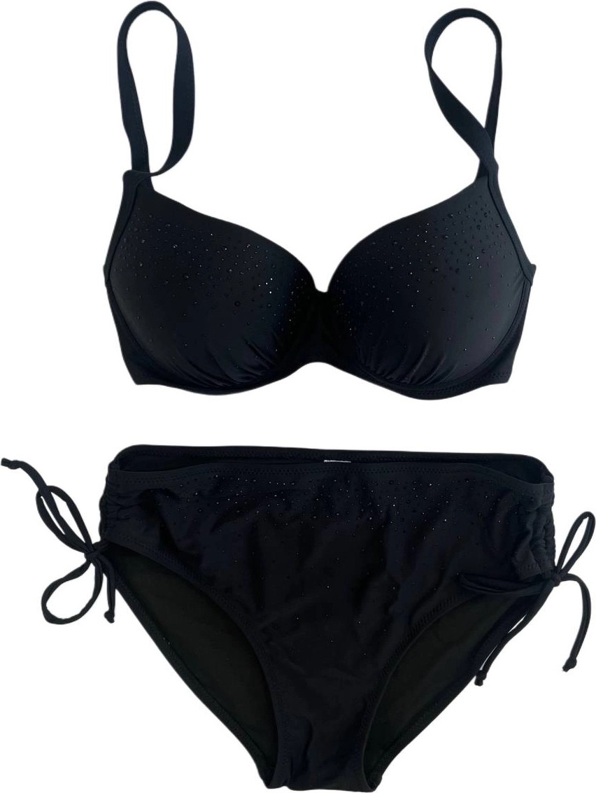 Hazelin Kadın Siyah Taş Işlemeli Astarlı Büyük Beden Bikini Takımı HZL25S-LC2099