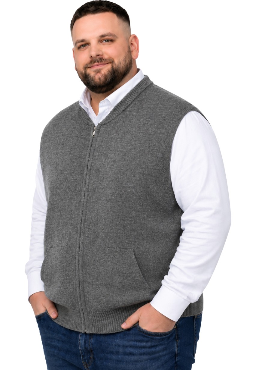 Battal Moda Erkek Büyük Beden Lacivert Hattush Cepli Fermuarlı Yelek 5xl-6xl-7xl-8xl görsel 8