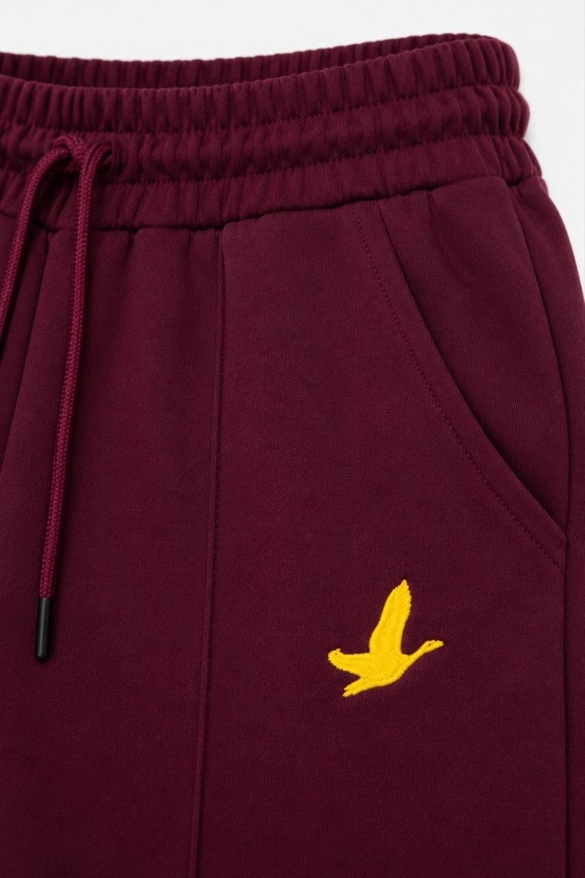 Hace Bazaar Kadın Osy Modal Cima Dikişli Nakışlı Cepli Oversize Bol Paça Eşofman Altı - Bordo -Hcb görsel 3