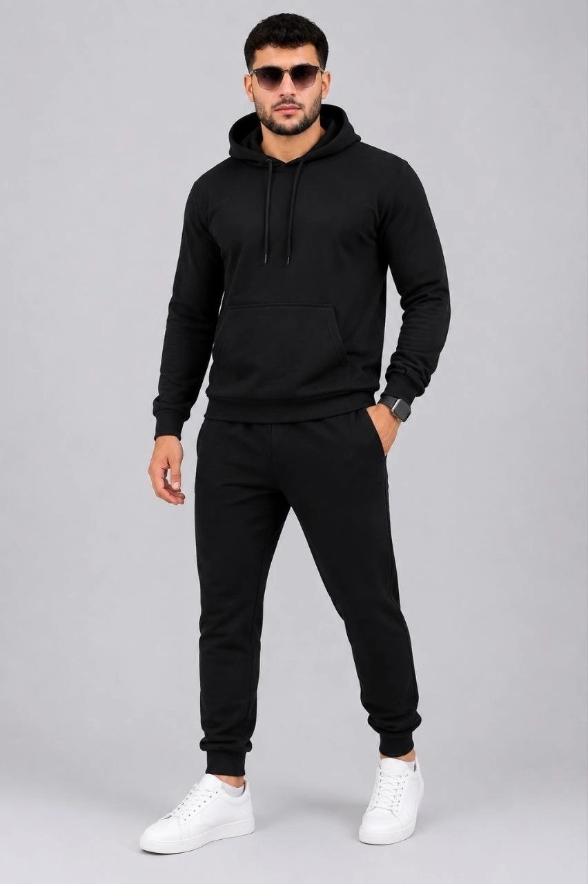 Hace Bazaar Erkek Iki Iplik Kapüşonlu Kanguru Cepli Sweatshirt Jogger Pantolon Alt Üst Eşofman Takımı -S