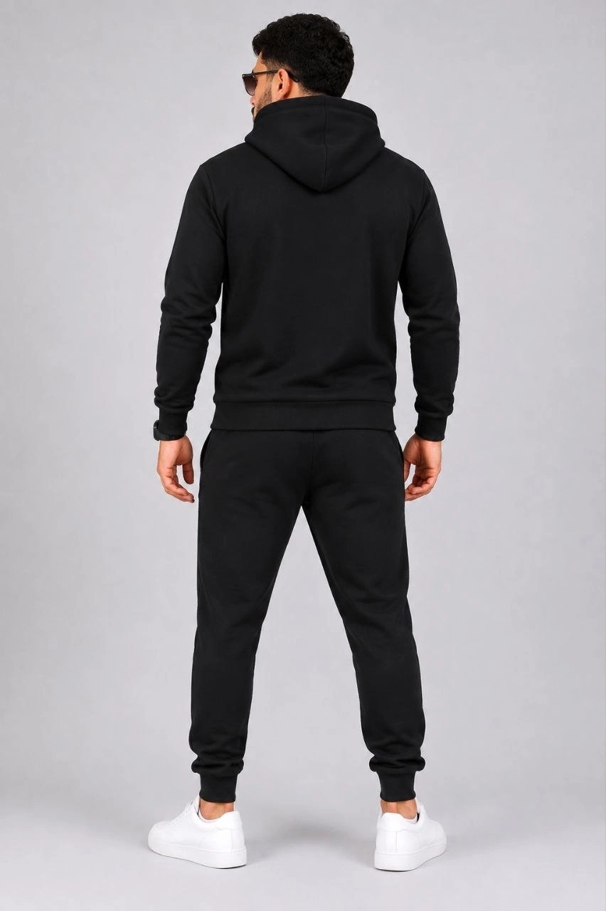 Hace Bazaar Erkek Iki Iplik Kapüşonlu Kanguru Cepli Sweatshirt Jogger Pantolon Alt Üst Eşofman Takımı -S görsel 2