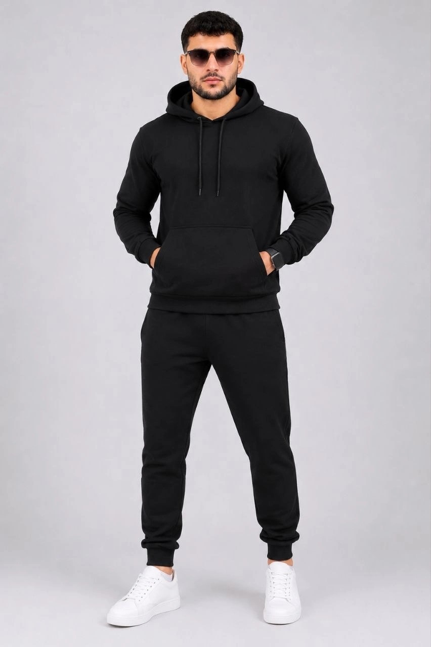 Hace Bazaar Erkek Iki Iplik Kapüşonlu Kanguru Cepli Sweatshirt Jogger Pantolon Alt Üst Eşofman Takımı -S görsel 4