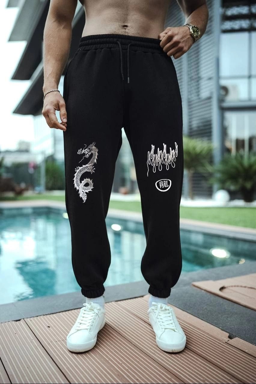 Hace Bazaar Üç Iplik Baskılı Eşofman Pantolon - Siyah -Hcb