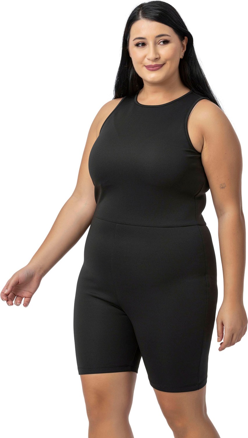 Disentis Modest Büyük Beden Siyah Kısa Taytlı Tulum Polyester Kumaş ile Slim Fit Tasarım görsel 2