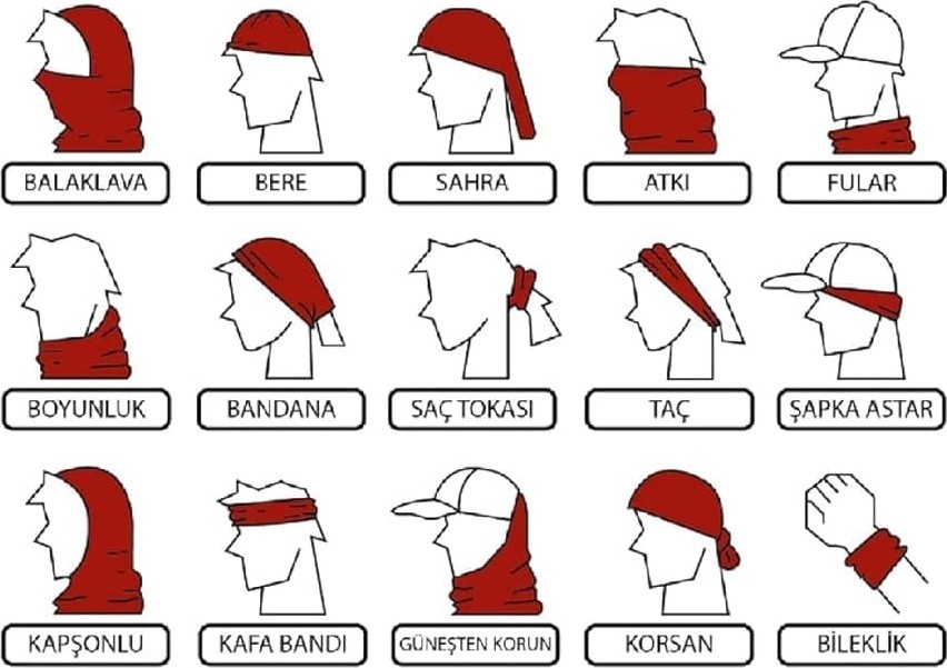 1001 Siyah Boyunluk Bandana Buff Saç Bandı Maske Balaklava Toka görsel 4