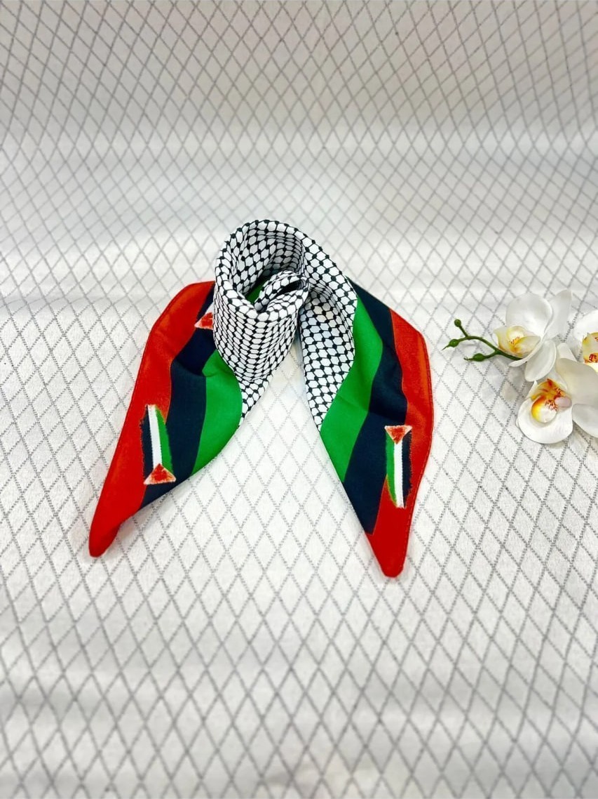 Flora Tekstil Filistin Bayrak Çizgili Filistin Şal Kefiye Küçük Filistin Bayraklı Fular Saçaksızlı Unisex