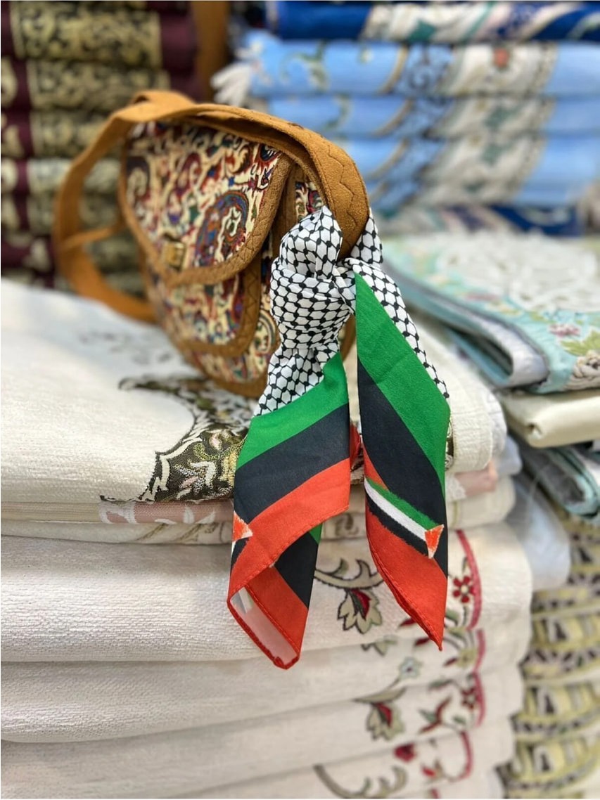 Flora Tekstil Filistin Bayrak Çizgili Filistin Şal Kefiye Küçük Filistin Bayraklı Fular Saçaksızlı Unisex görsel 2
