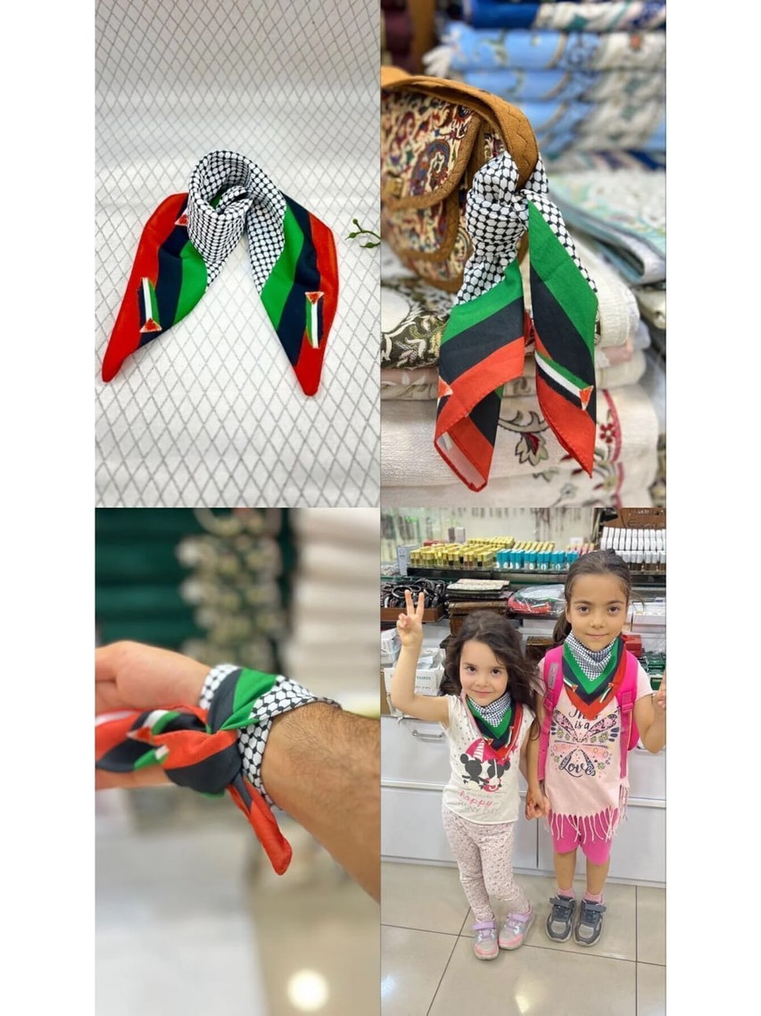 Flora Tekstil Filistin Bayrak Çizgili Filistin Şal Kefiye Küçük Filistin Bayraklı Fular Saçaksızlı Unisex görsel 3