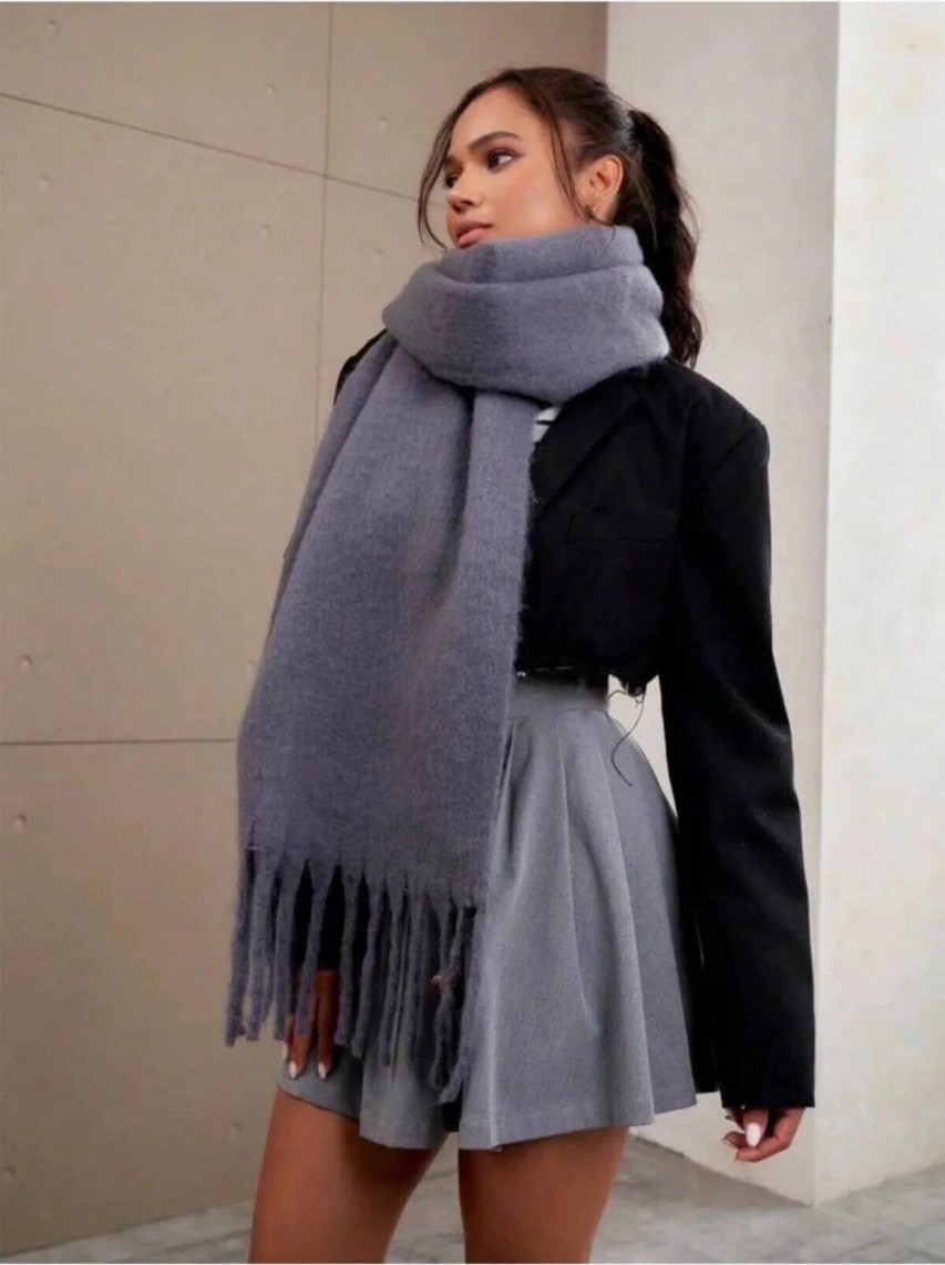 Flora Tekstil Bordo Atkı Yumuşak Dokulu Omuz Şalı Unisex Premium Soft Buklet Atkı görsel 5