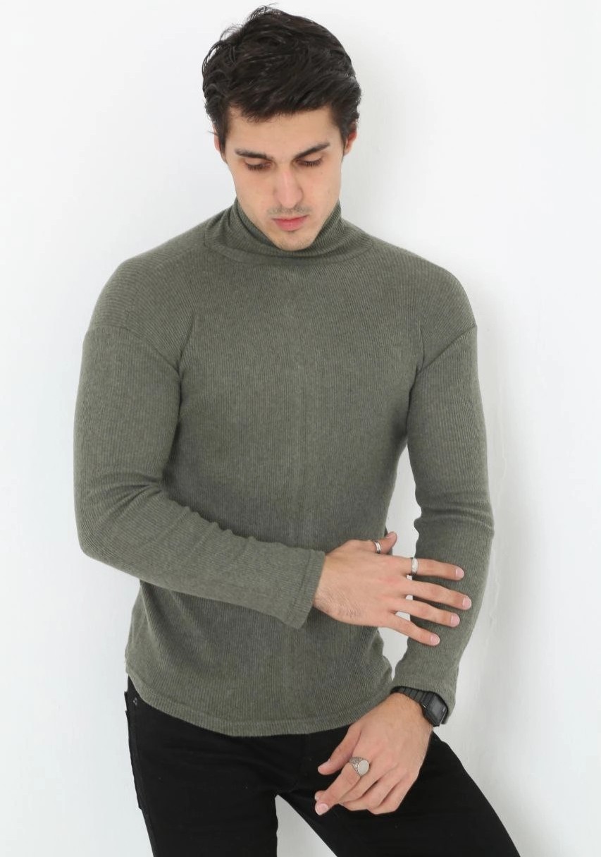 Tarz Yeri Erkek Fitilli Kaşkorse Kumaş Boğazlı Full Likralı Slimfit Body - Haki görsel 3