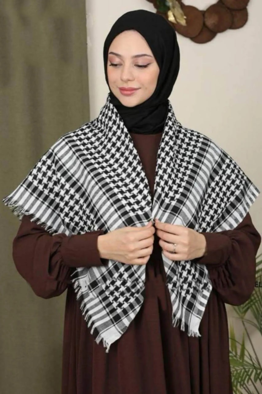 İstanbul Style Moda Pamuklu Puşi , Poşu, Kefiye Beyaz Şal 100X100 AYN24014