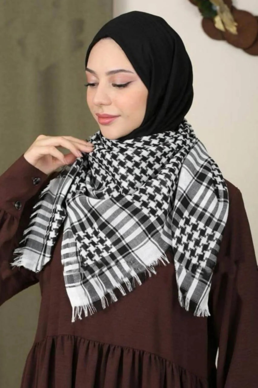 İstanbul Style Moda Pamuklu Puşi , Poşu, Kefiye Beyaz Şal 100X100 AYN24014 görsel 2