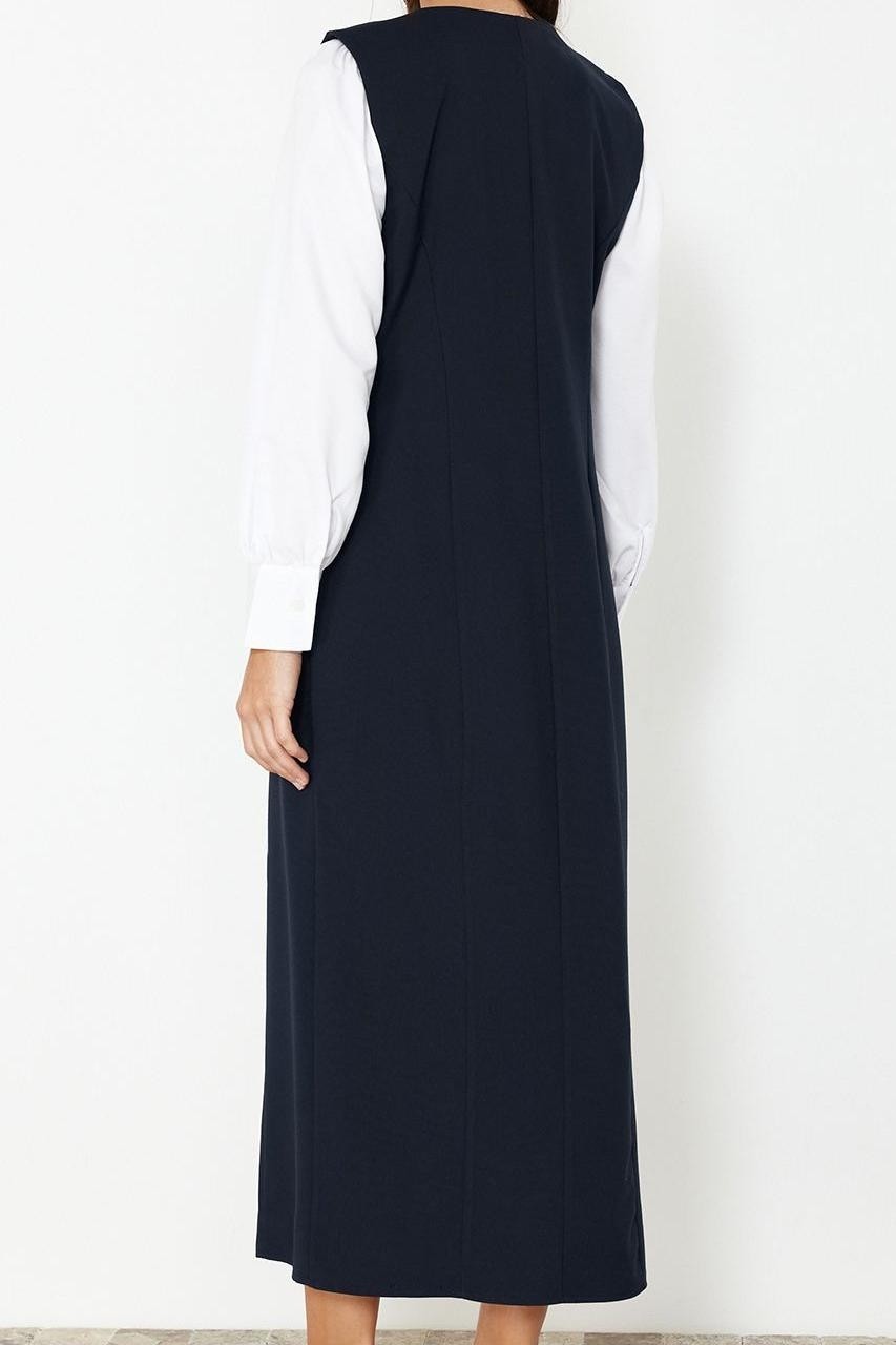 Ersefa Moda Stil Regular V Yaka Maxi Boy Tesettür Dokuma Kumaş Jile Elbise görsel 5