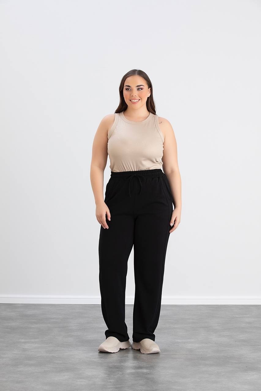Wearon Kadın Büyük Beden Kristal Kumaş Beli Lastikli Pantolon