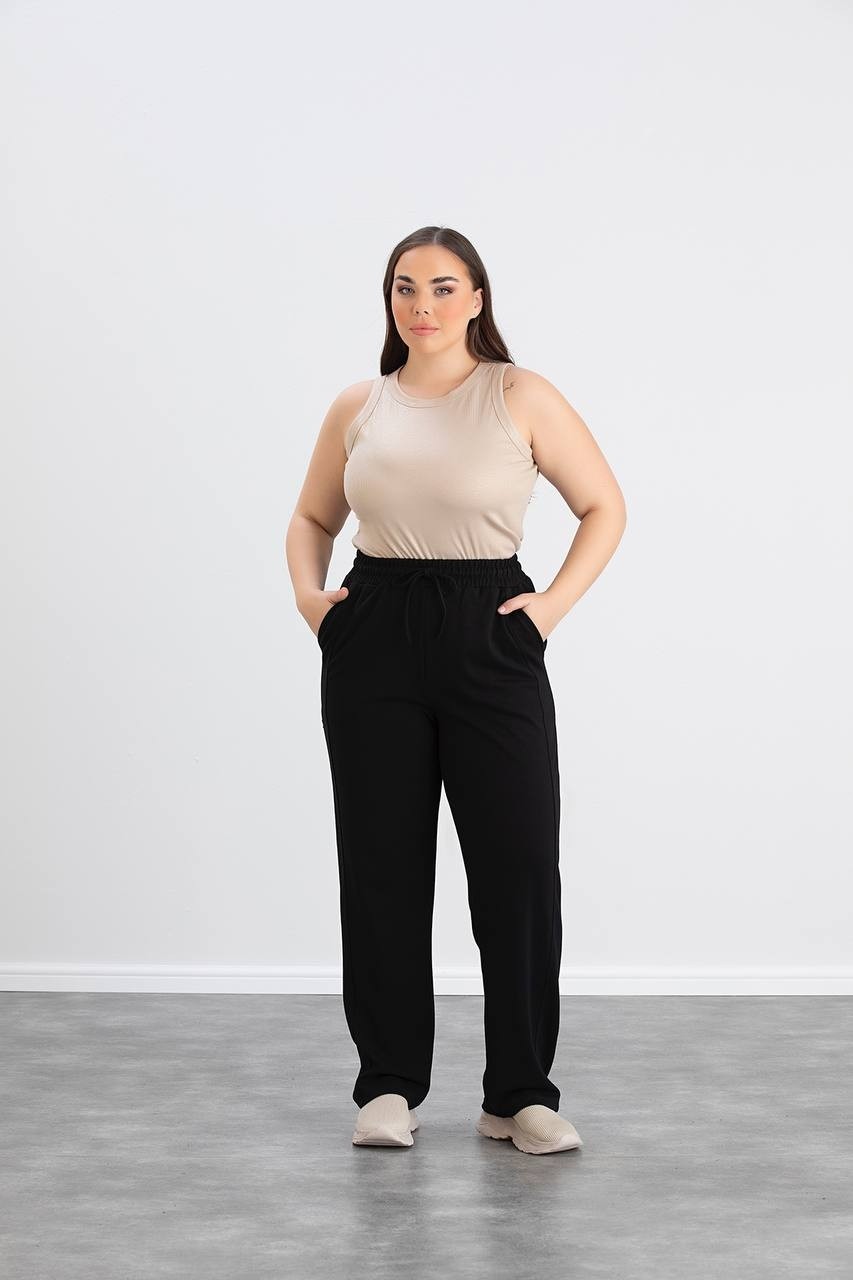 Wearon Kadın Büyük Beden Kristal Kumaş Beli Lastikli Pantolon görsel 2