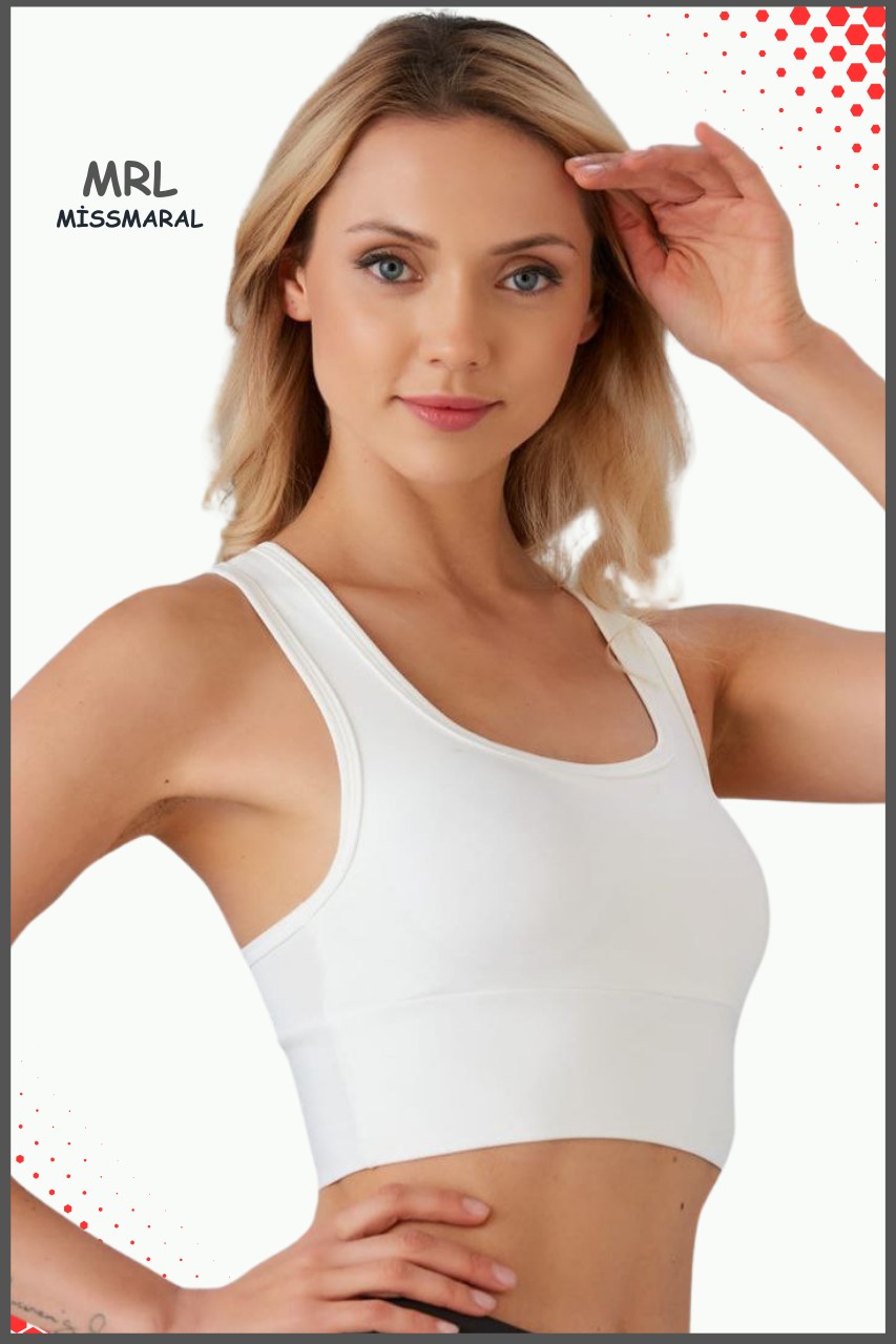 Miss Maral Kadın Siyah Spor Büstiyer Crop Halter Yaka Pedli Toparlayıcı Likralı Dalgıç Havuz Deniz Uygun