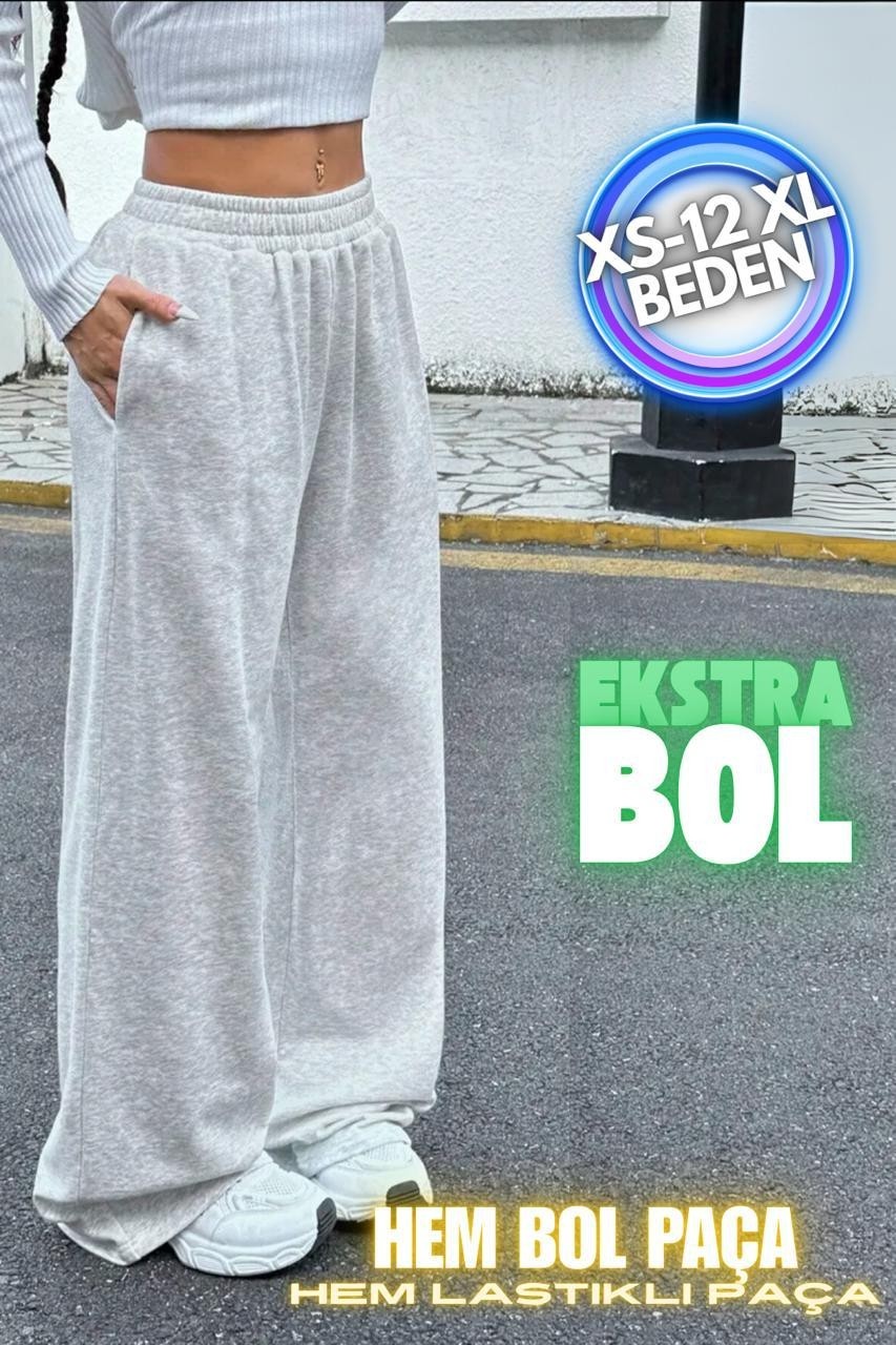 Vladivosto Bol Kalıp Oversize Ekstra Yüksek Bel Paçası Lastikli Büyük Beden Eşofman Altı