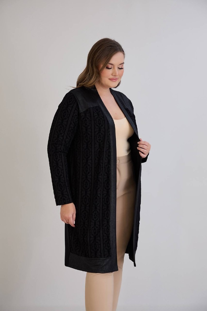 Wearon Kadın Motif Desenli Kristal Kumaş Büyük Beden Üst Düzey Hırka görsel 5