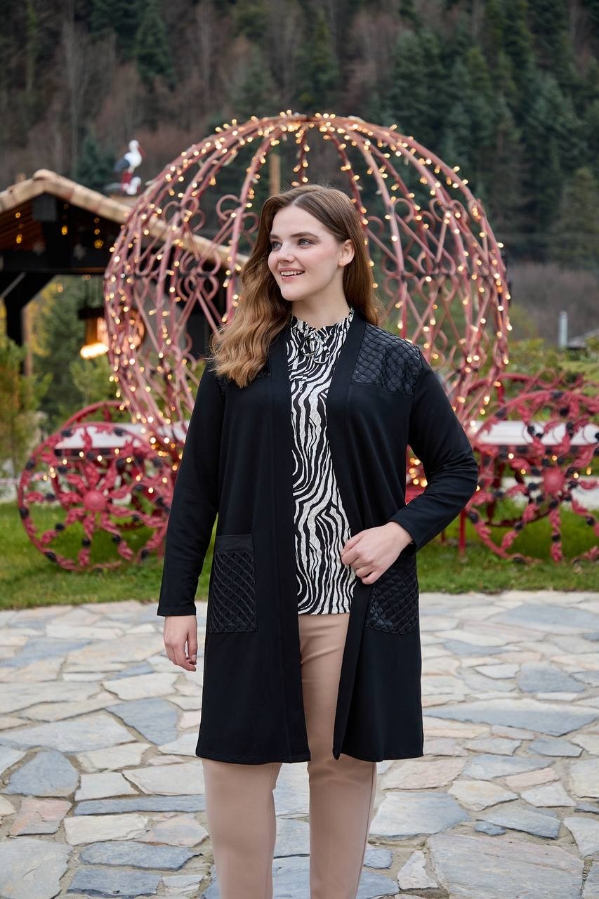 Wearon Kadın Kristal Kumaş Omuz ve Cep Detay Üst Kalite Büyük Beden Hırka