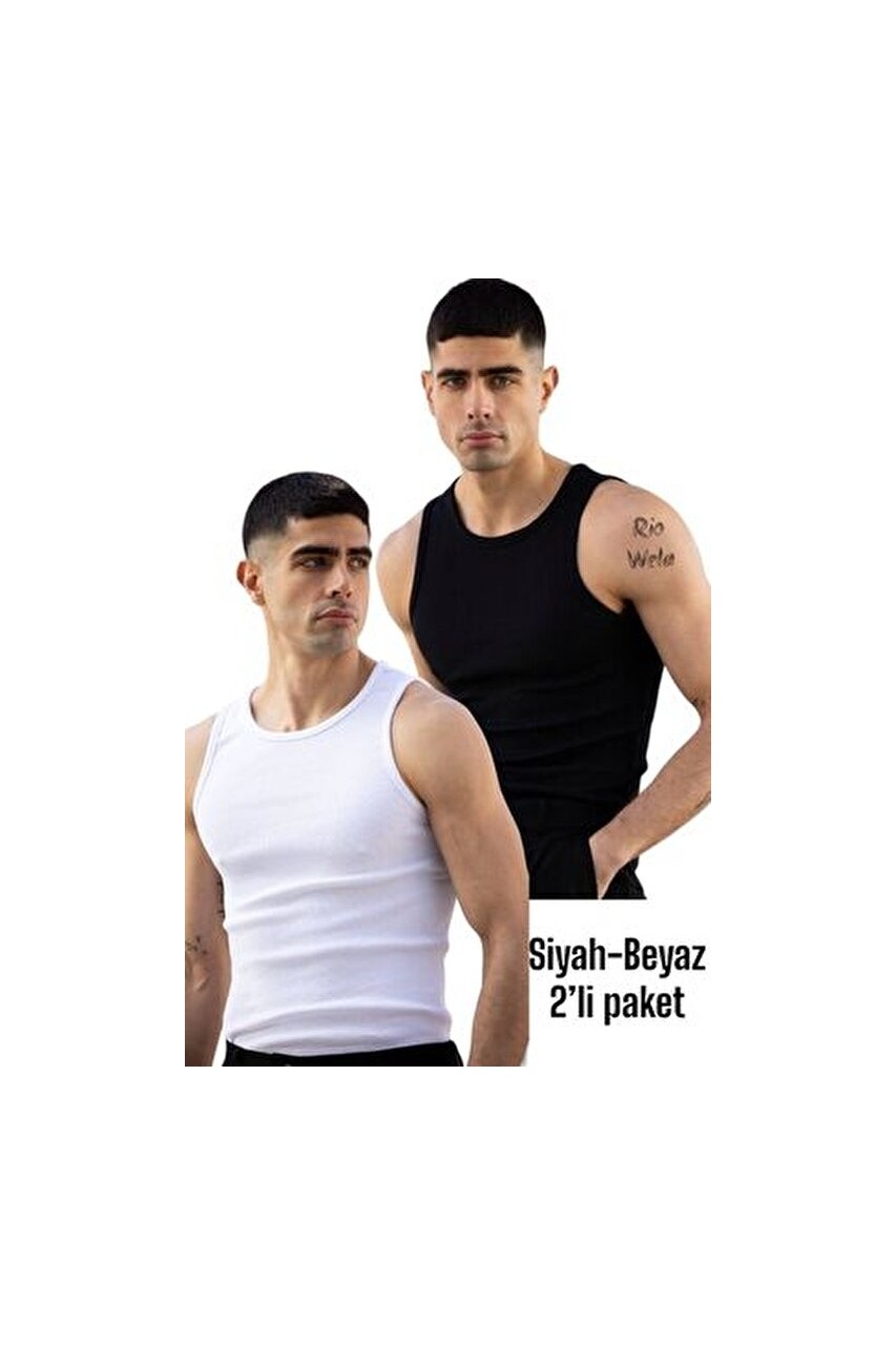 Riowela Erkek Halter Yaka Sporcu Likralı Atlet 3 lü Paket görsel 4