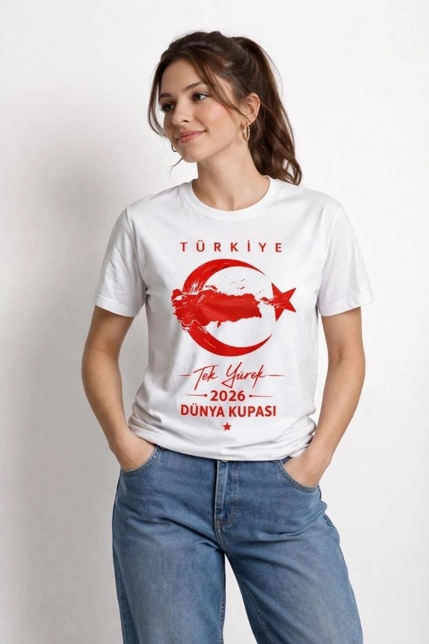 Tarz Yeri Kadın Türkiye Ay Yıldız 2026 Dünya Kupasi Taraftar Forma T-Shirt - Beyaz görsel 2