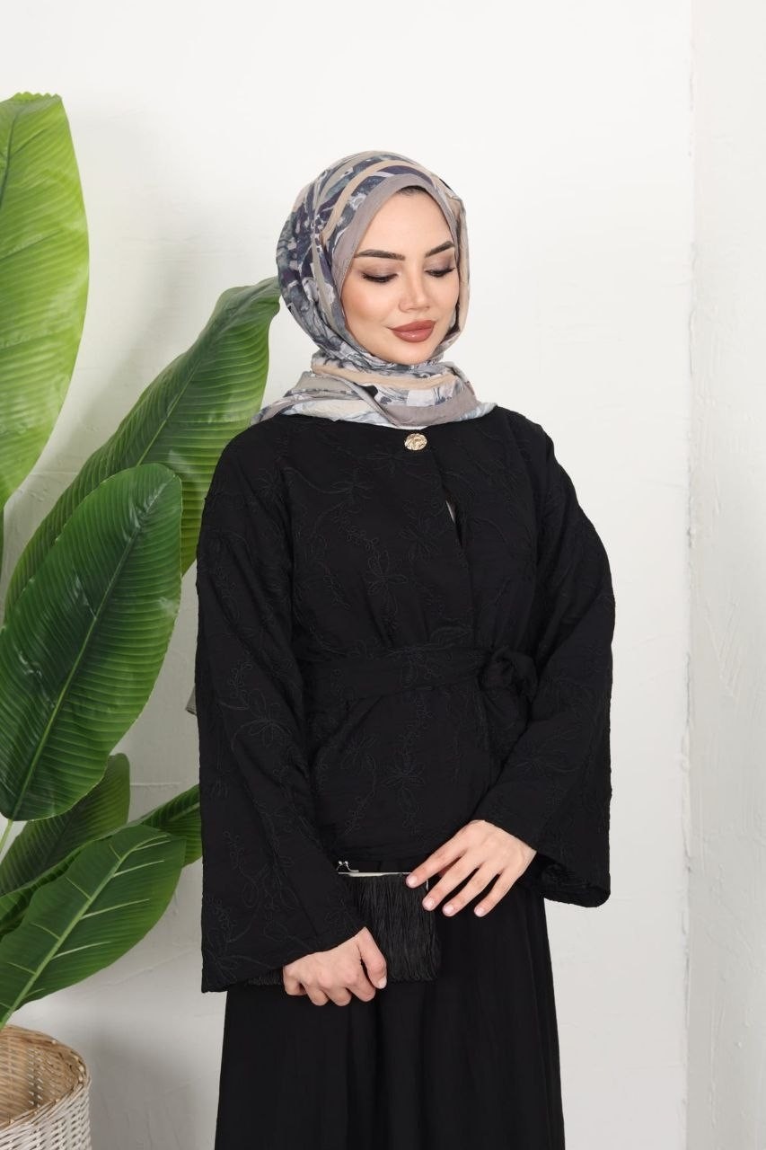 Trendparis Belden Bağlamalı Jakarlı Bluz & Etek Ikili Takım Lacivert görsel 8