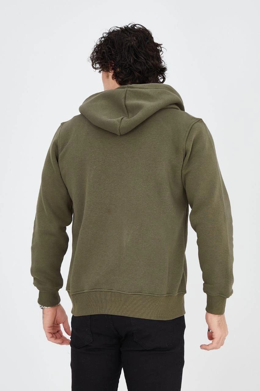 Erkek 3 Iplik Pamuklu Fermuarlı Kapüşonlu Kanguru Cepli Baskılı Hoodie Hırka Sweatshirt - Ye� görsel 2