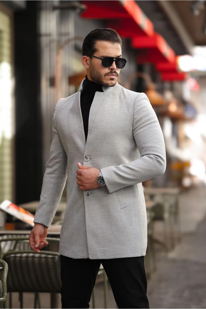 Hello7 Erkek Siyah slim Fit dar kesim Kaşe Kaban Yeni Sezon görsel 8