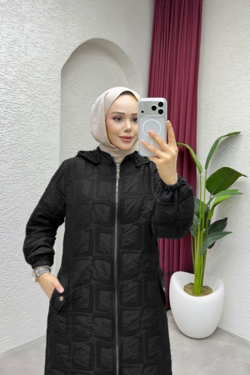 Glr & Gym Naciye Kadın Büyük Beden Atarsız Mevsimlik Tam Boy Örme Kapitone Mont görsel 3