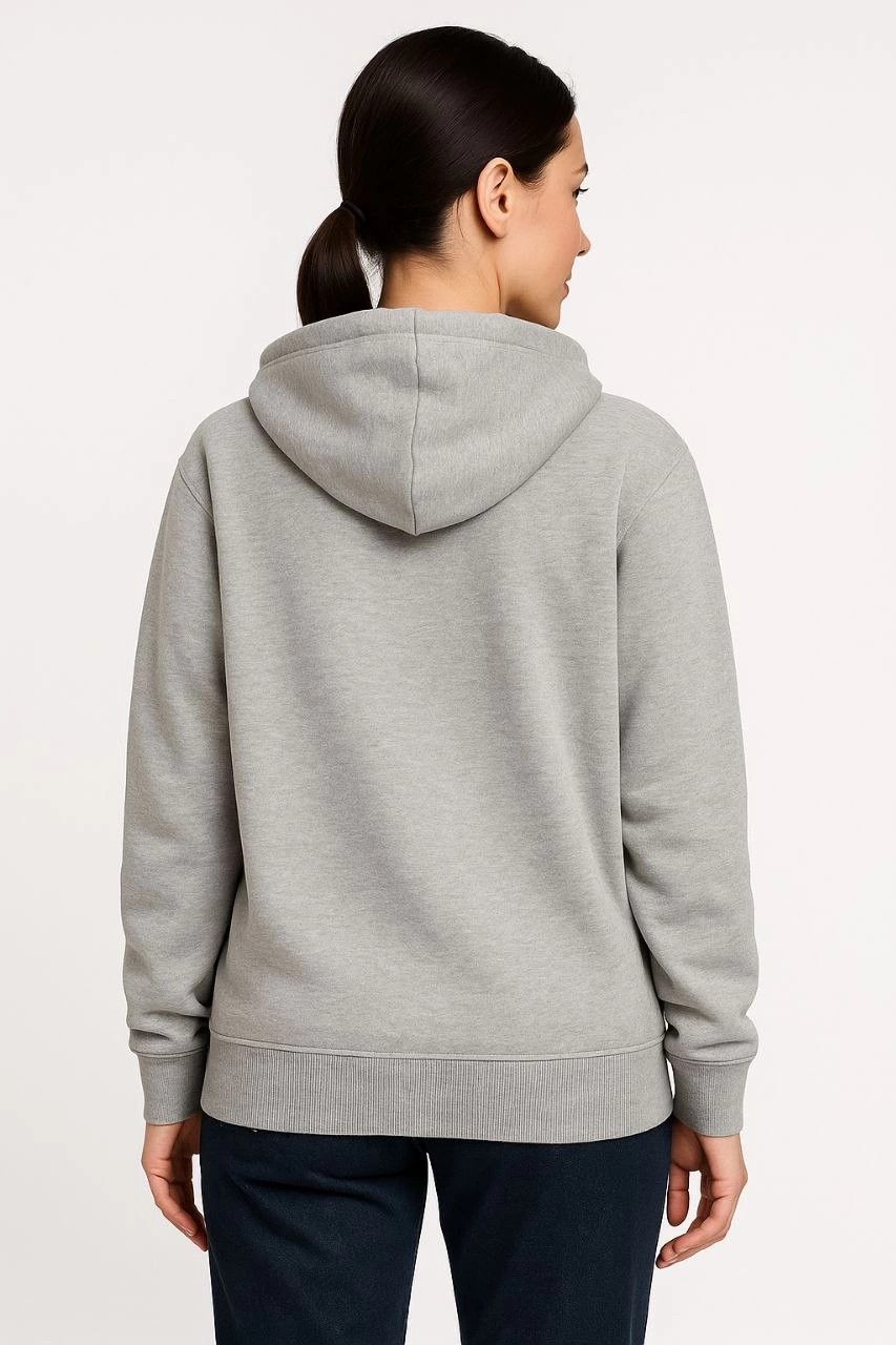 Tarz Yeri Kadın 3 Iplik Pamuklu Kapüşonlu Tam Fermuarlı Kanguru Cepli Sweatshirt Hoodie - Gri görsel 2