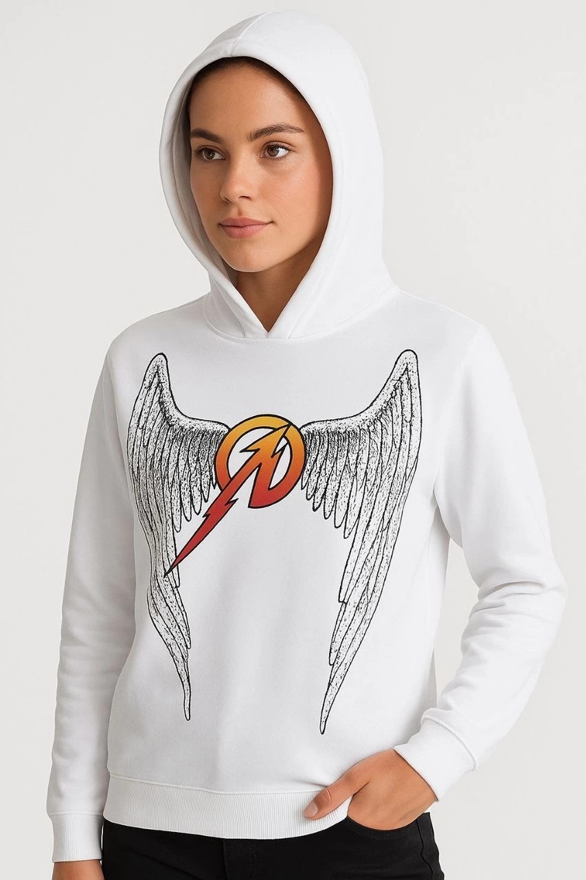 Tarz Yeri Metallica Iki Iplik Kapüşonlu Ön ve Arka Baskılı Hoodie - Beyaz