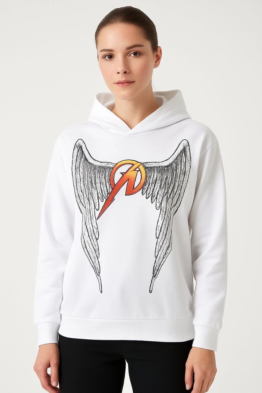 Tarz Yeri Metallica Iki Iplik Kapüşonlu Ön ve Arka Baskılı Hoodie - Beyaz görsel 2
