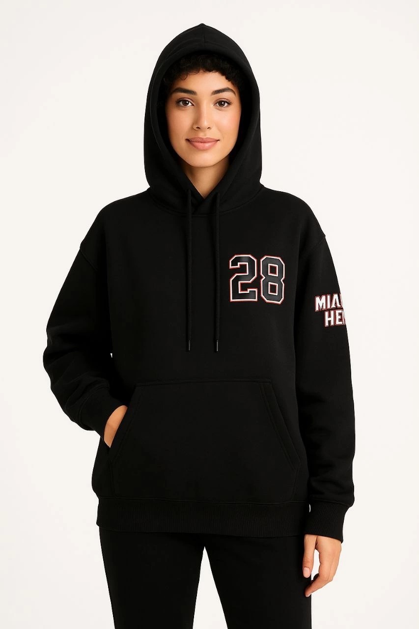 Tarz Yeri Kadın 3 Iplik Pamuklu Kapüşonlu Kanguru Cepli Baskılı Hoodie Sweatshirt - Siyah