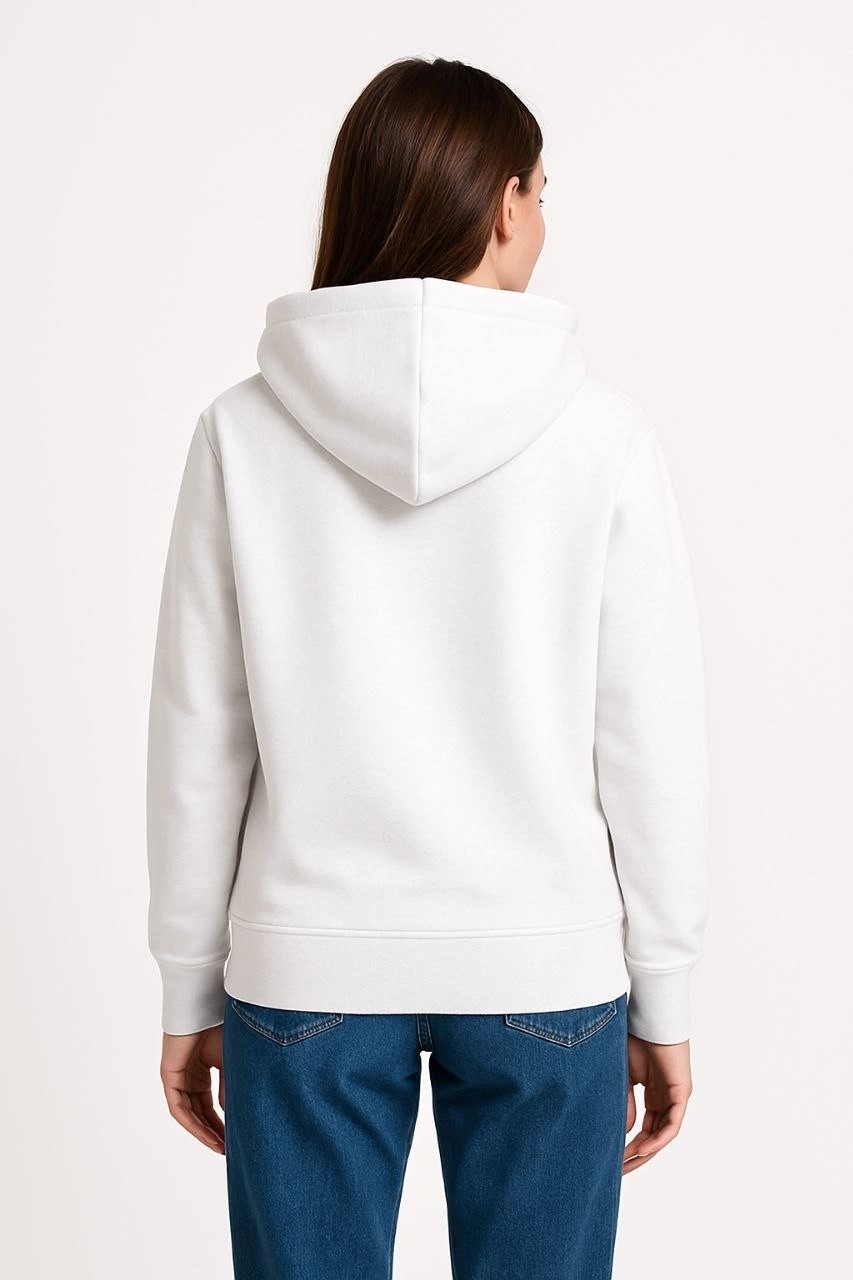 Tarz Yeri Kadın Kapüşonlu Kanguru Cepli 3 Iplik Pamuklu Oversize Hoodie Sweatshirt - Beyaz görsel 2