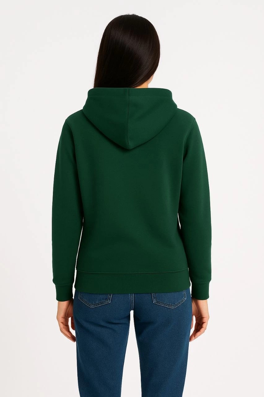 Tarz Yeri Kadın 3 Iplik Pamuklu Kapüşonlu Kanguru Cepli Sweatshirt Hoodie - Haki görsel 2