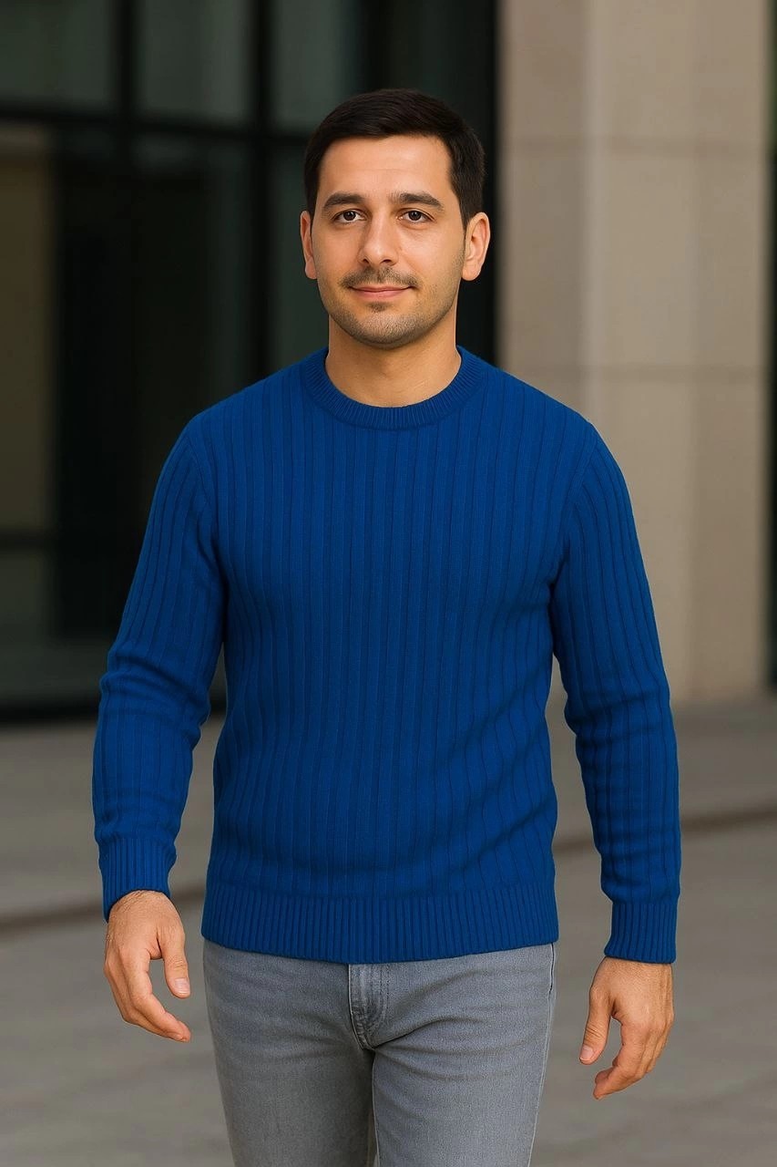Hace Bazaar Fitilli Triko Kazak 3’lü Set, Beyaz, Saks Mavisi, Siyah | Kalın Dokuma Pamuklu Regular Fit Bi görsel 2