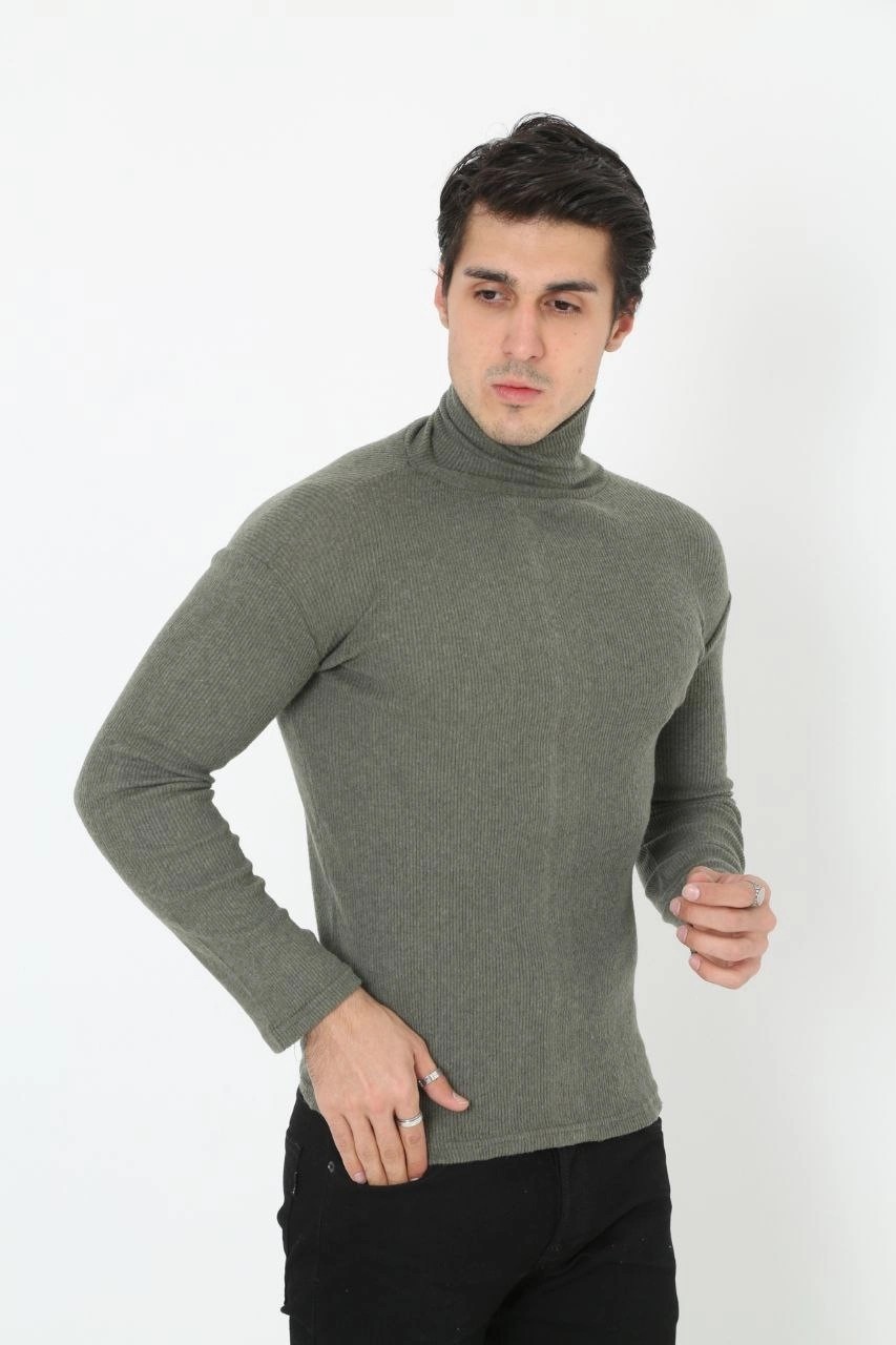 Tarz Yeri Erkek Fitilli Kaşkorse Kumaş Boğazlı Full Likralı Slimfit Body - Haki görsel 2