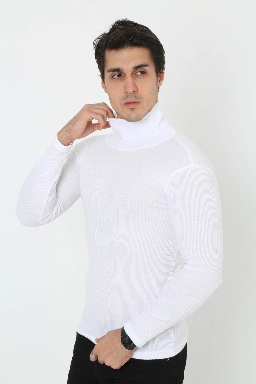 Tarz Yeri Erkek Fitilli Kaşkorse Kumaş Boğazlı Full Likralı Slimfit Body - Beyaz