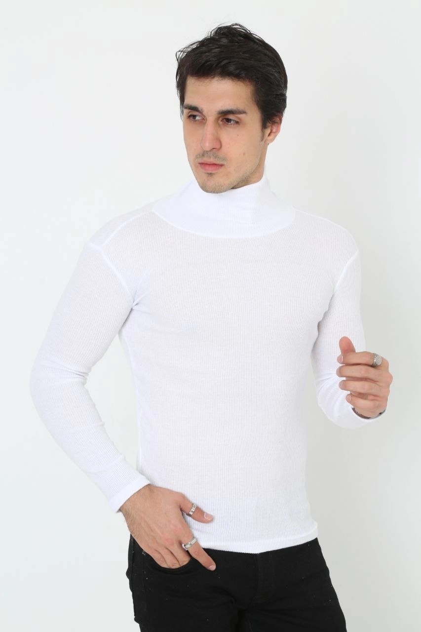 Tarz Yeri Erkek Fitilli Kaşkorse Kumaş Boğazlı Full Likralı Slimfit Body - Beyaz görsel 3