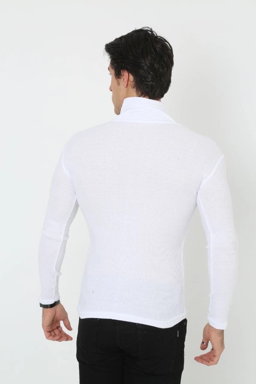 Tarz Yeri Erkek Fitilli Kaşkorse Kumaş Boğazlı Full Likralı Slimfit Body - Beyaz görsel 4