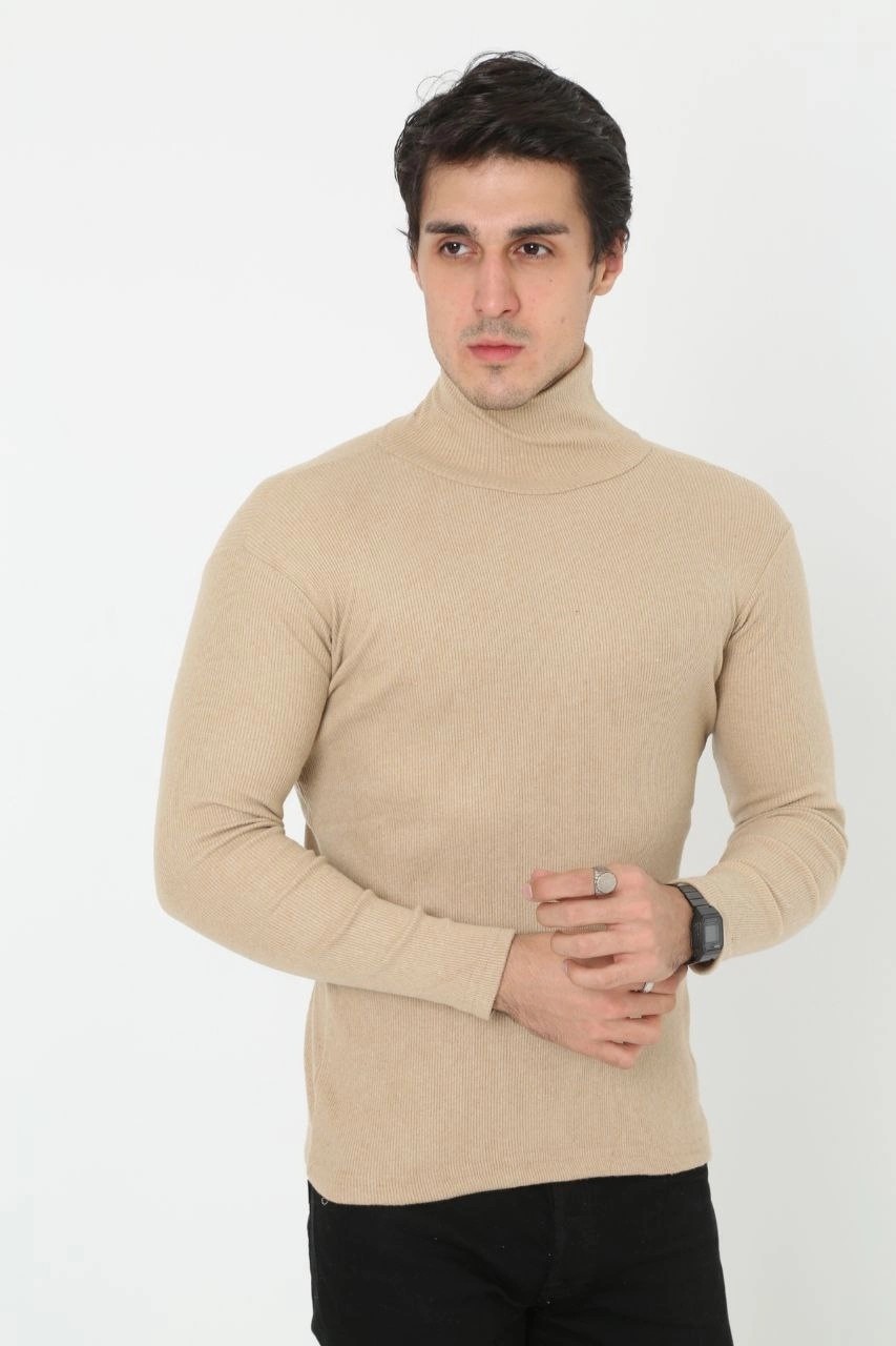Tarz Yeri Erkek Fitilli Kaşkorse Kumaş Boğazlı Full Likralı Slimfit Body - Bej