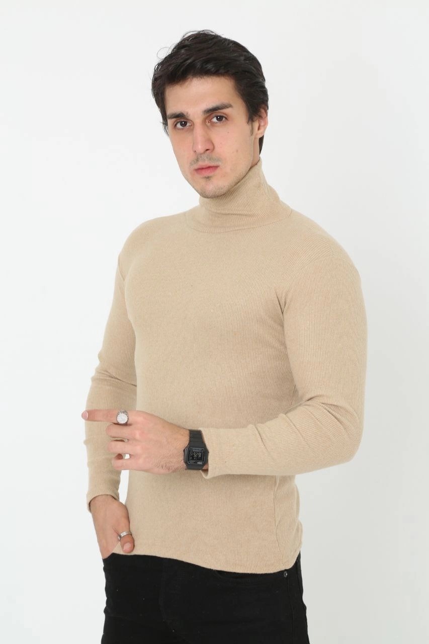 Tarz Yeri Erkek Fitilli Kaşkorse Kumaş Boğazlı Full Likralı Slimfit Body - Bej görsel 2