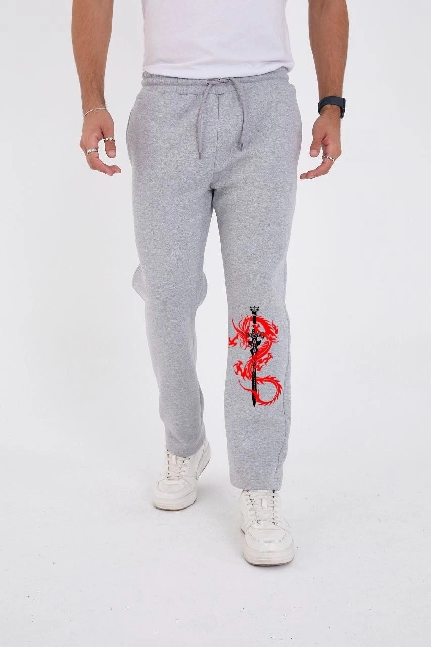 Hace Bazaar Kışlık Üç Iplik Baskılı Eşofman Pantolon - Gri -Hcb görsel 2