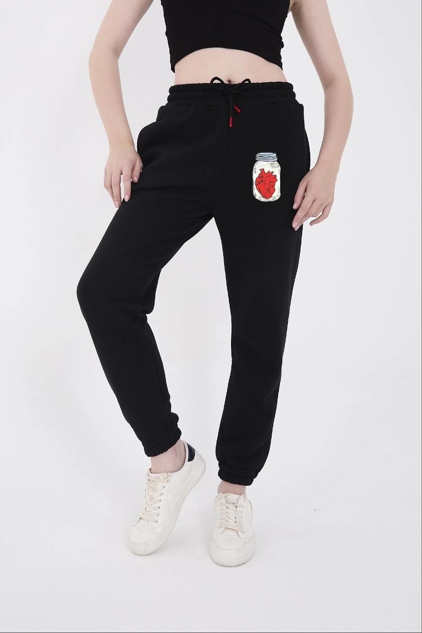 Hace Bazaar Üç Iplik Lastikli Baskılı Eşofman Pantolon - Siyah -Hcb
