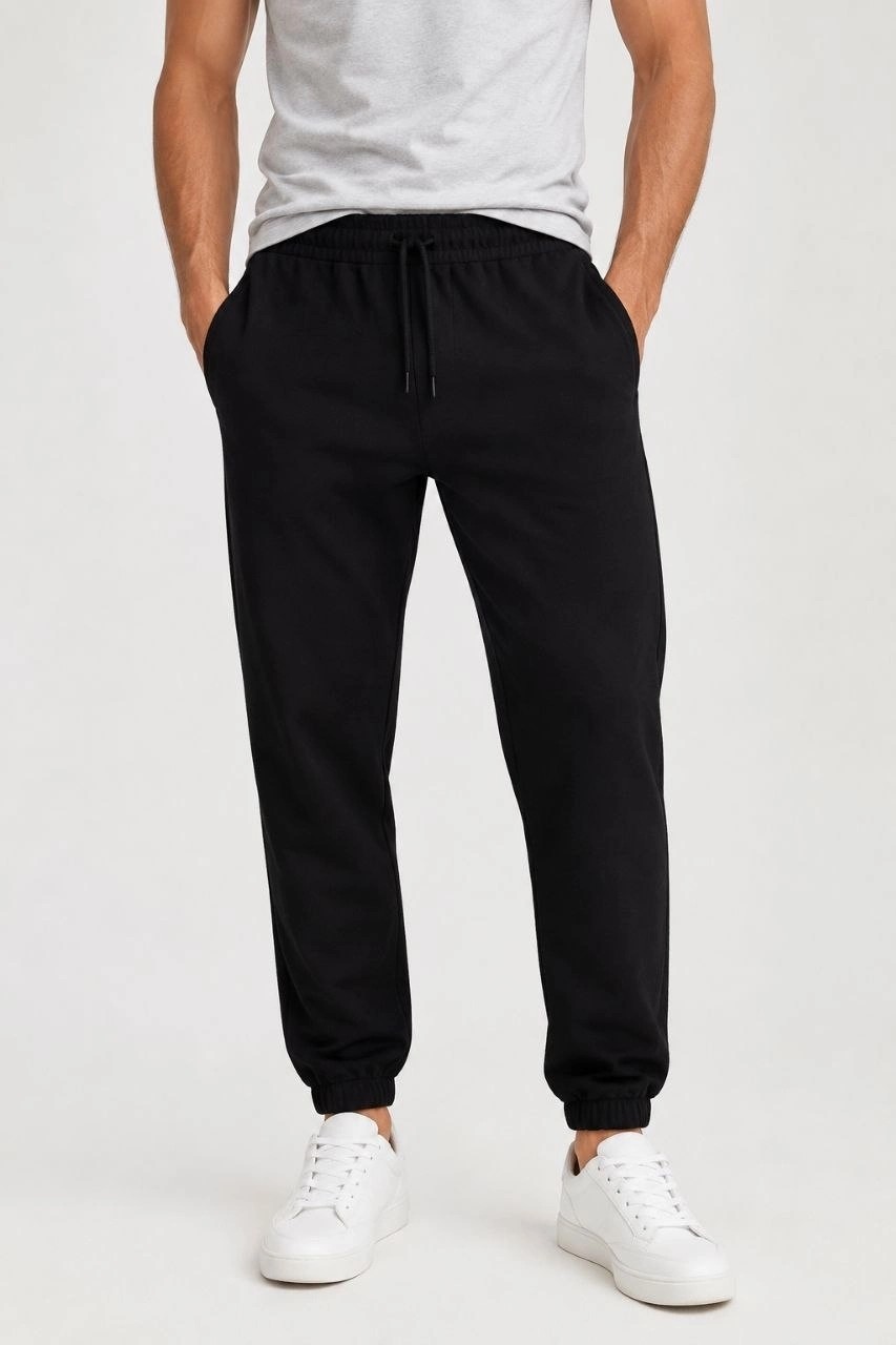 Marsilyan Erkek Iki Iplik Beli Lastikli Bağcıklı Regular Fit Jogger Eşofman Altı - Siyah görsel 2