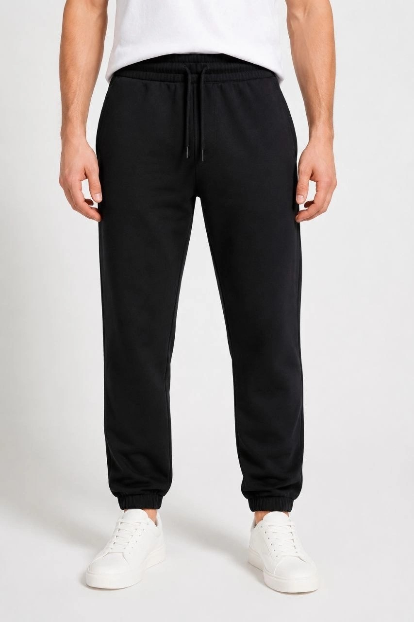 Marsilyan Erkek Iki Iplik Beli Lastikli Bağcıklı Regular Fit Jogger Eşofman Altı - Siyah görsel 4