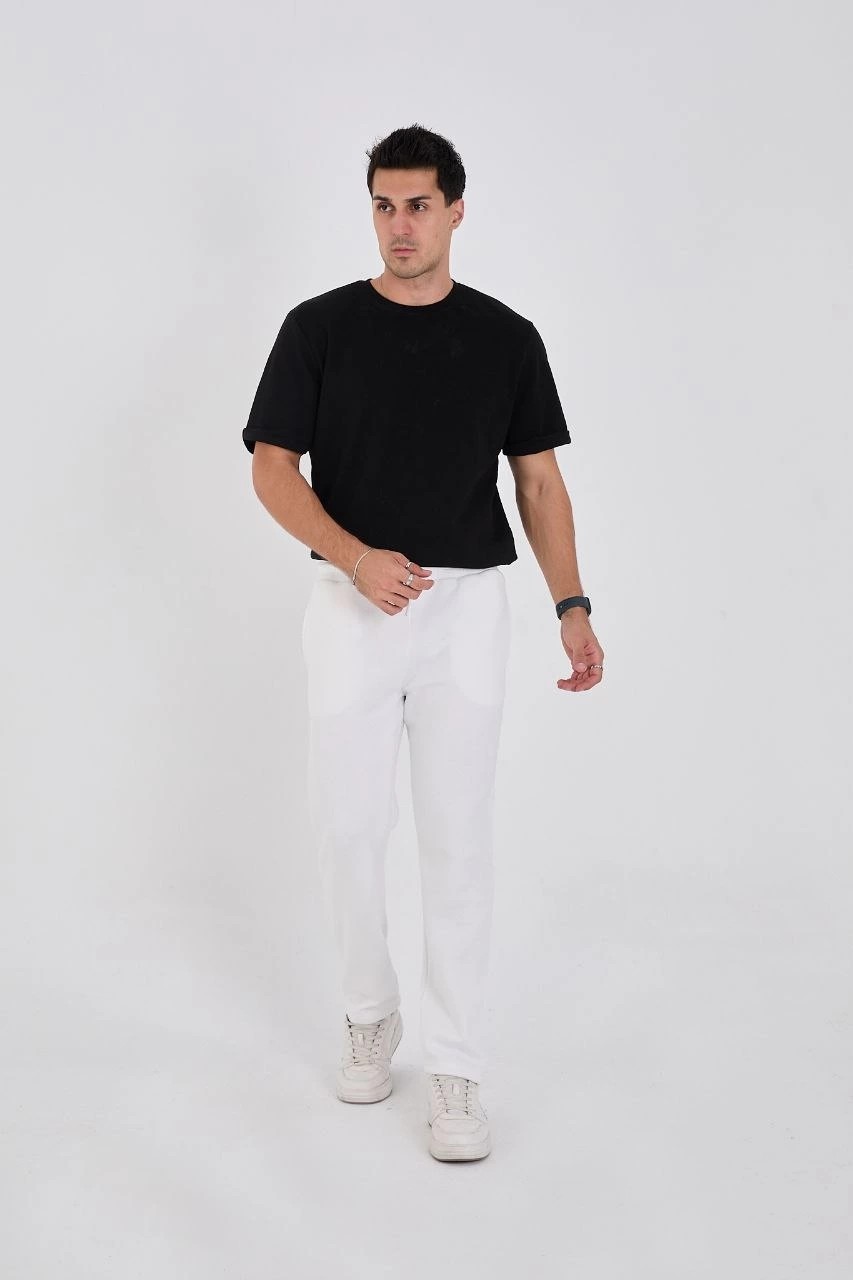 Marsilyan Erkek Üç Iplik Basic Eşofman Pantolon - Beyaz görsel 4