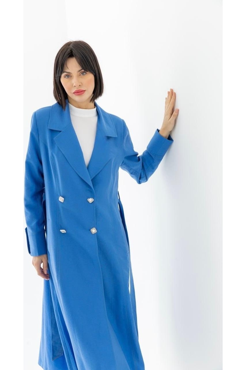 Belirtilmemiş 25223 Önü Düğmeli Kolu Düğme ve Kat Detaylı Önü Cepli Beli Bağlamalı Giy Çık Kap #03-25# görsel 3