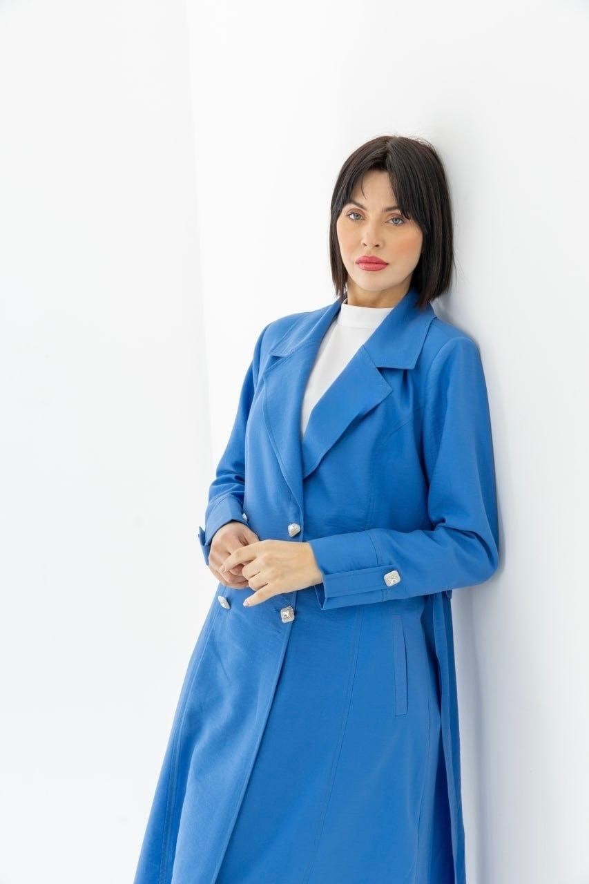 Belirtilmemiş 25223 Önü Düğmeli Kolu Düğme ve Kat Detaylı Önü Cepli Beli Bağlamalı Giy Çık Kap #03-25# görsel 4